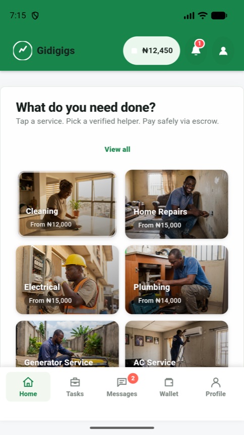 Gidigigs app — browse verified helpers